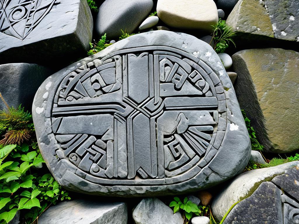 Древние скандинавские надписи с руной Эйваз на стенах и камнях