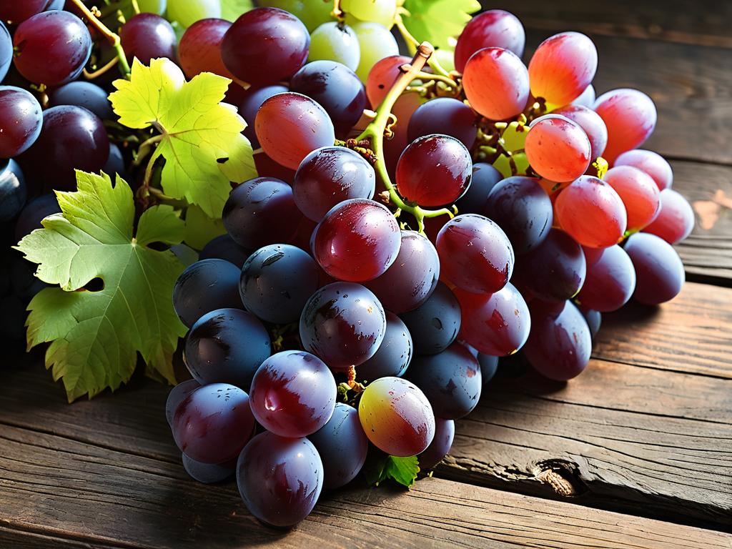 Гроздь винограда на деревянном столе