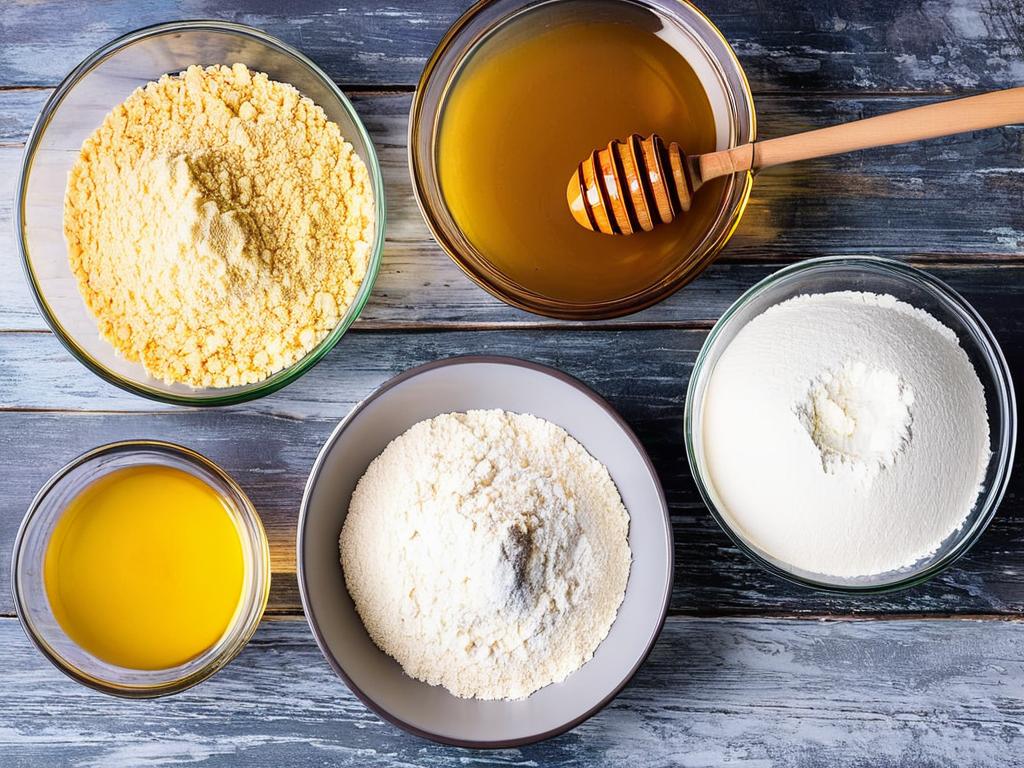Основные ингредиенты для медового бисквита: мед, яйца, мука, сахар