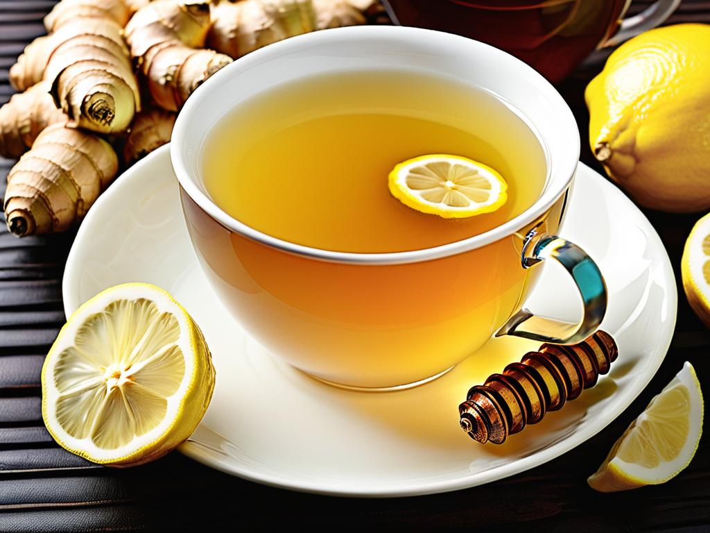 Чашка имбирного чая с медом и лимоном. Имбирный чай улучшает пищеварение и успокаивает расстройства