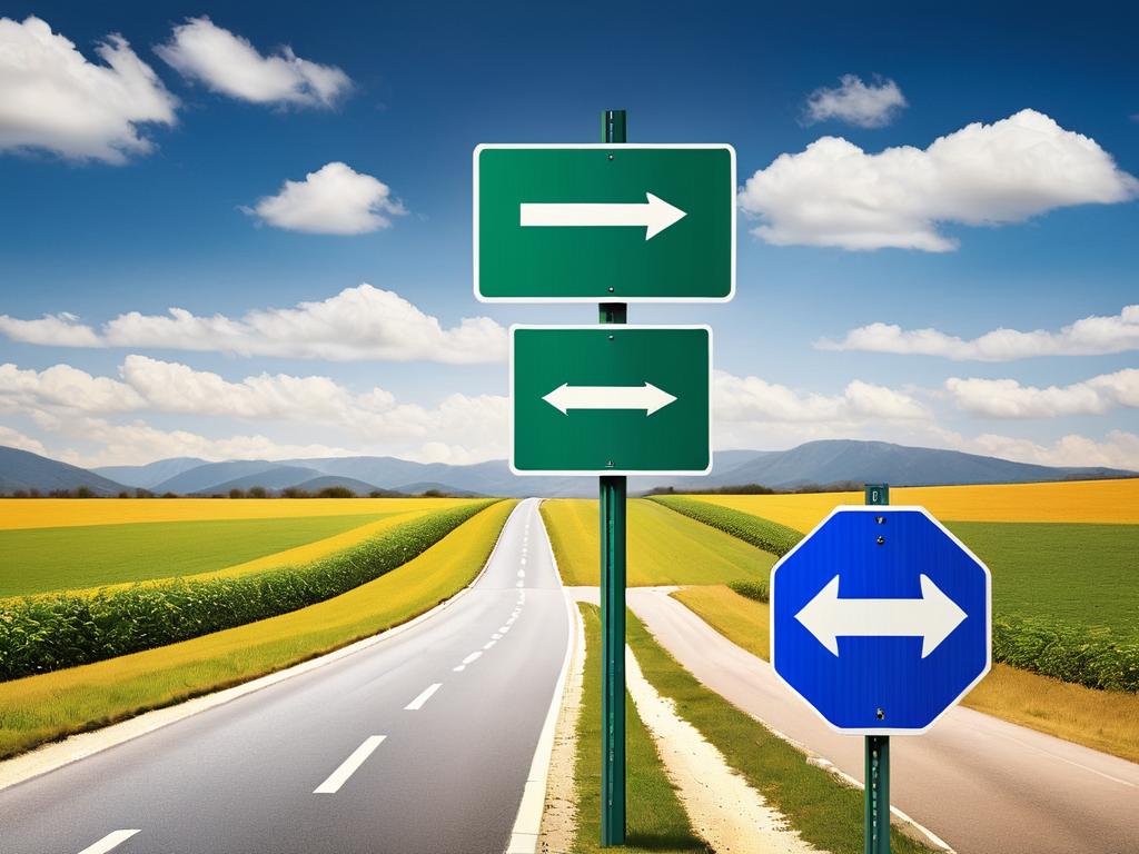 Дорожный знак с указателями в разные стороны, символизирующий разные пути и выбор в жизни