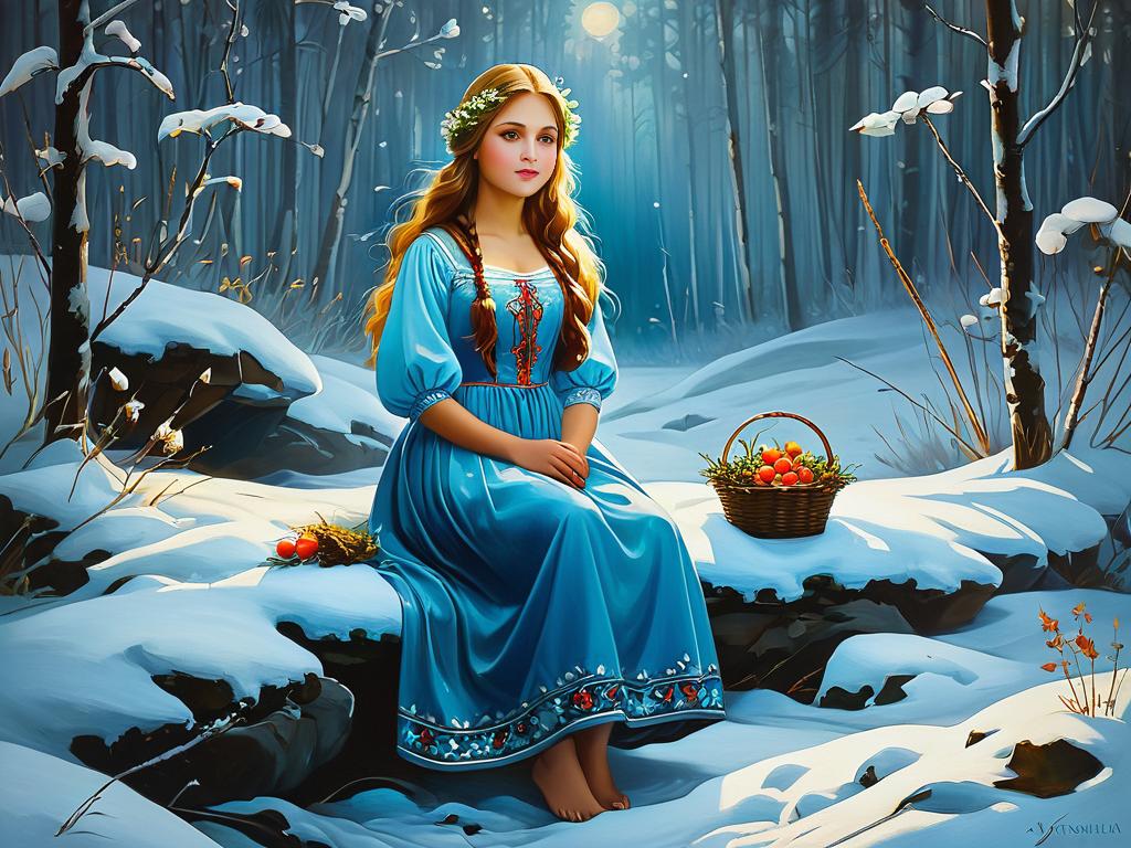 Картина Аленушка вызывает ассоциации с русским фольклором и сказками через образ одинокой девочки и
