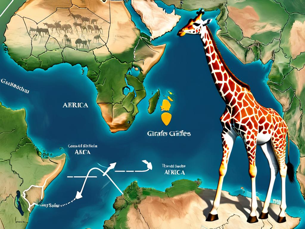 Карта ареала обитания жирафов в Африке
