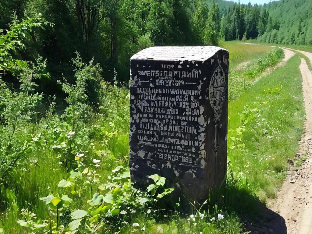 Старый верстовой столб у дороги