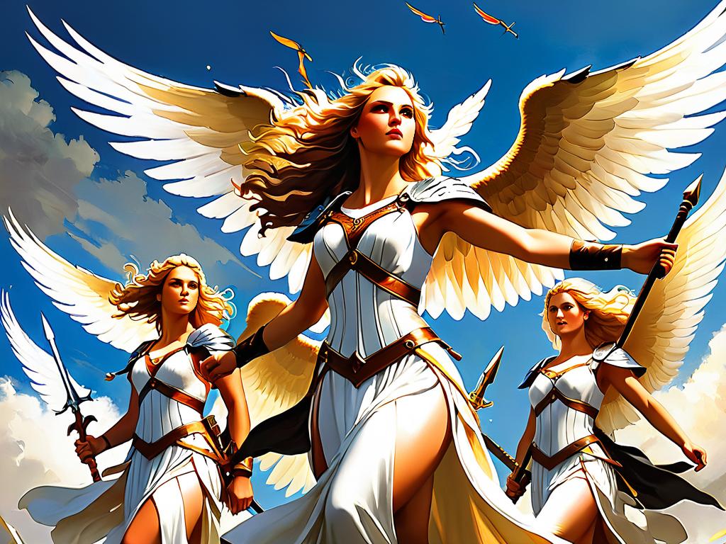 Картина, изображающая валькирий прекрасными девами с крыльями и копьями