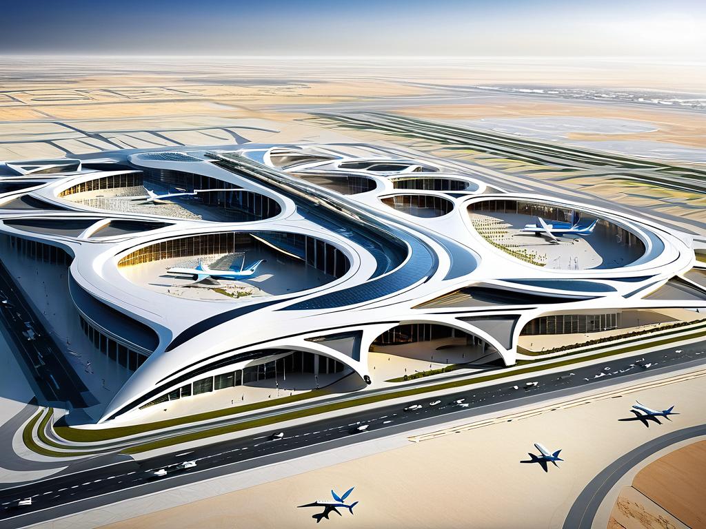 Архитектурная модель будущего международного аэропорта Аль-Мактум в Дубае с четырьмя