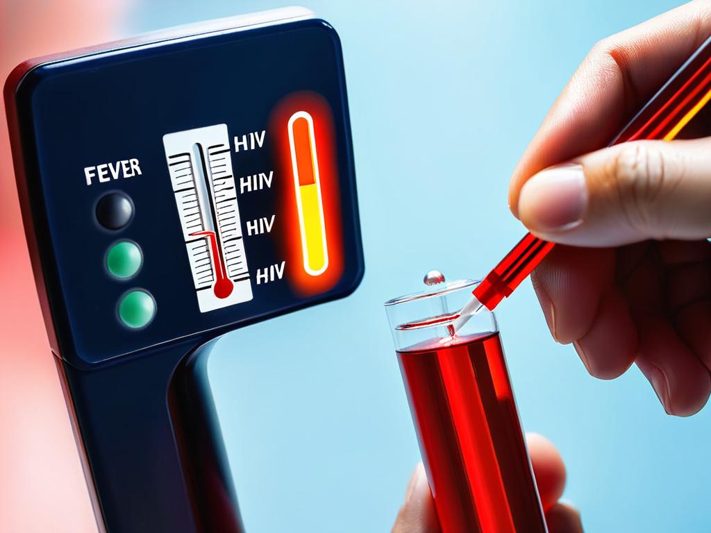 Человек с термометром, показывающим высокую температуру, симптом ВИЧ