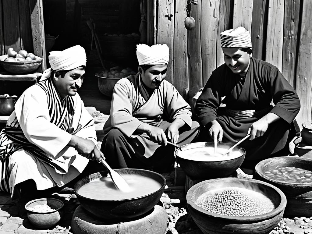 Историческая фотография: среднеазиатские купцы готовят лагман