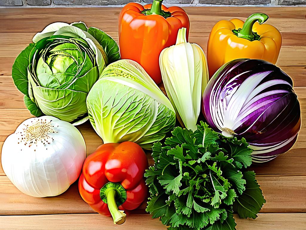 Фото ингредиентов для салата - капуста, морковь, болгарский перец и лук