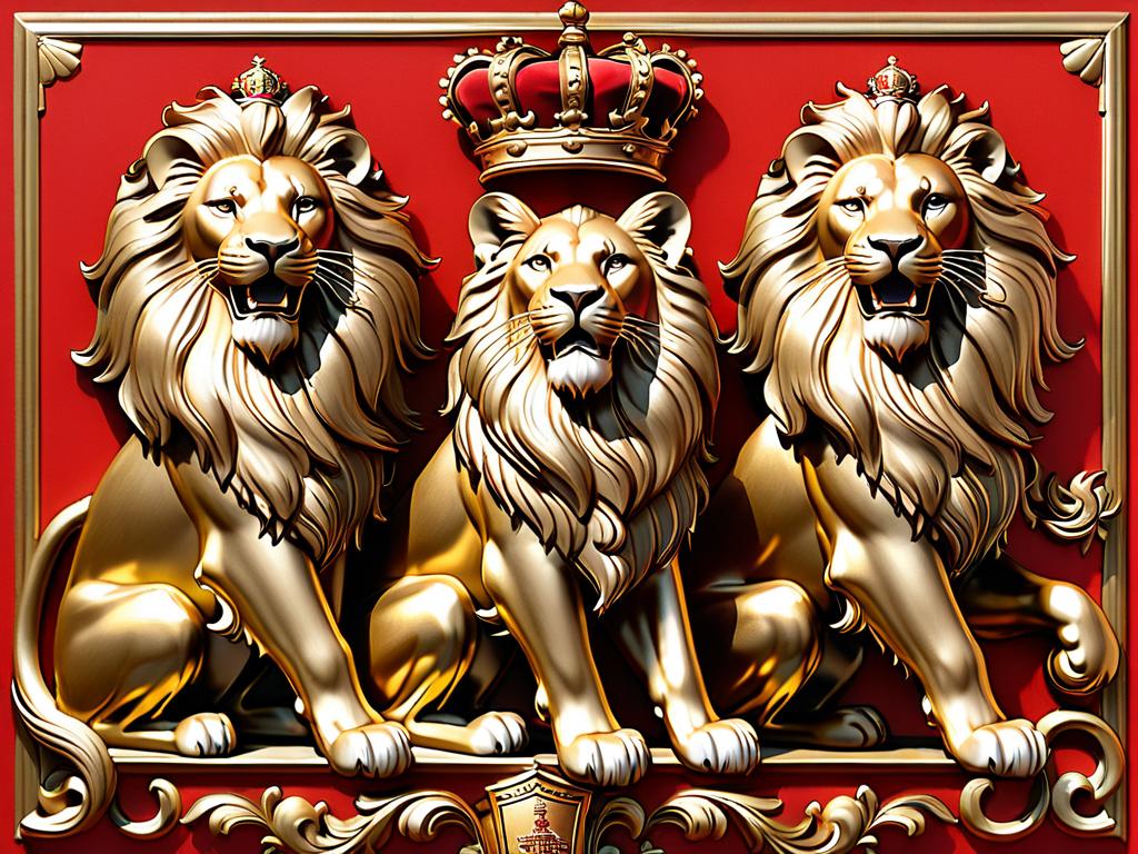 Три золотых идущих льва на красном фоне из английского герба