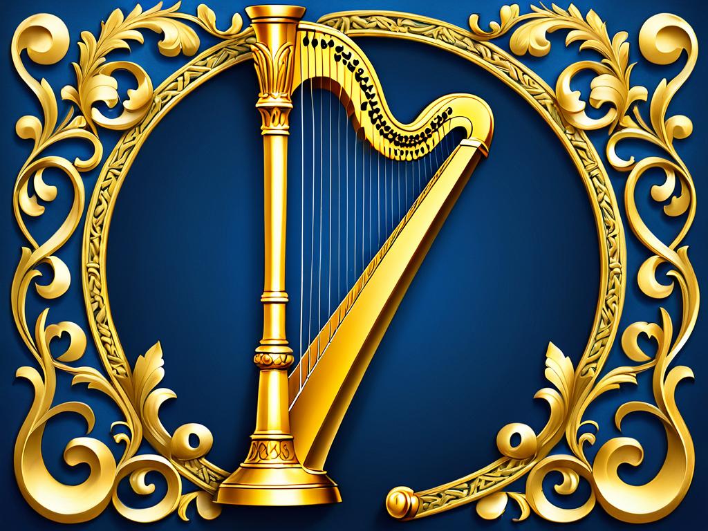 Золотая ирландская арфа на синем фоне из британского королевского герба
