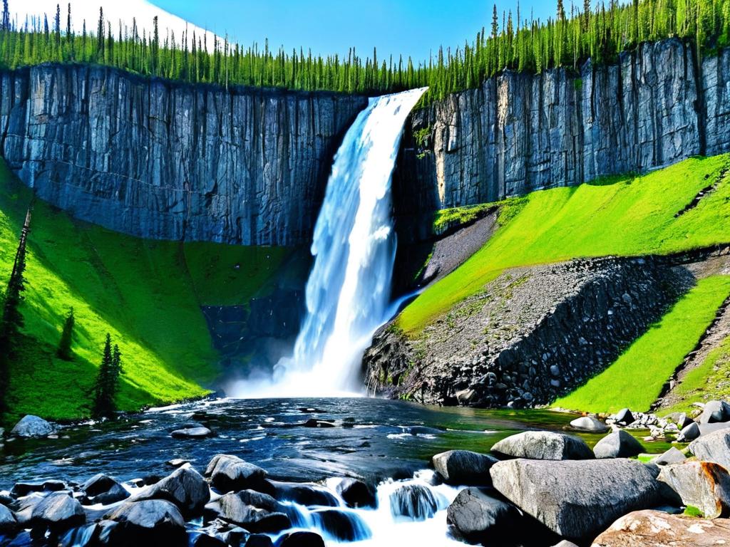 Каскад водопада Кивач, падающий по скальным уступам
