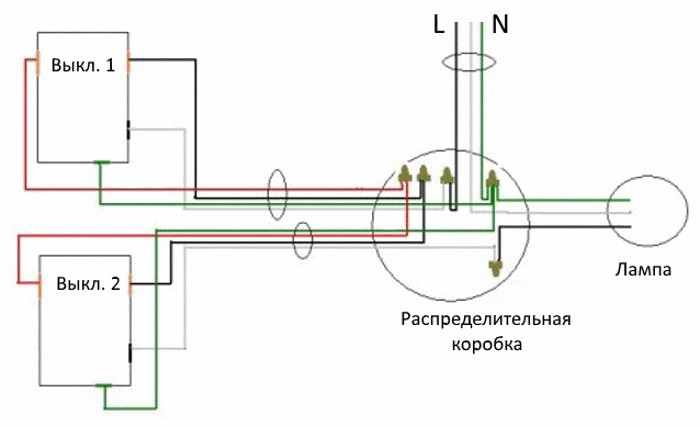 Схема подключения светильника через выключатель