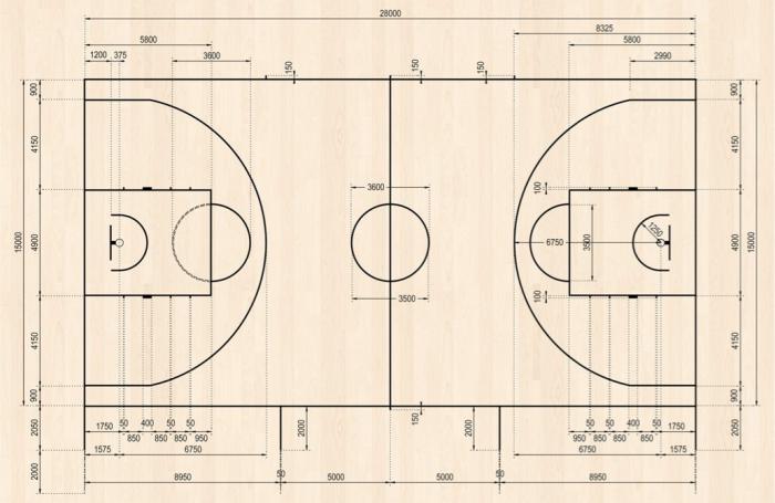 разметка баскетбольной площадки с размерами