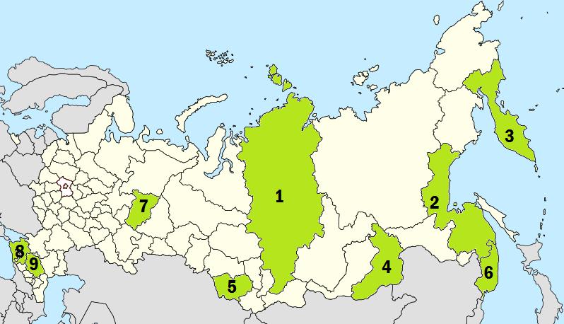 Края России на карте