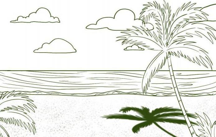 как нарисовать море и пляж карандашом поэтапно