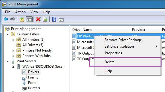 полностью удалить драйвер принтера