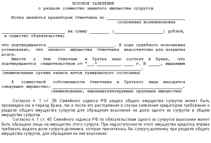 Иск о разделе собственности