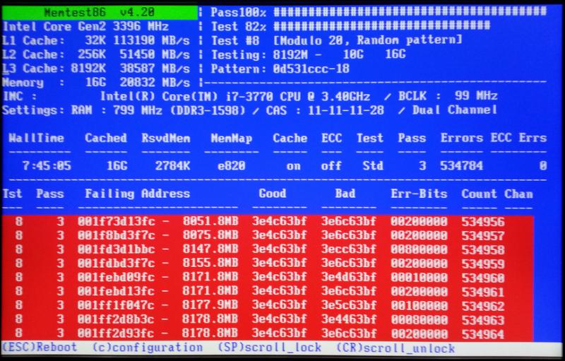 Проверка ОЗУ программой Memtest86+