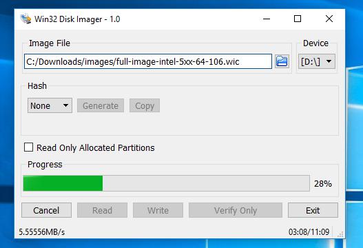 Открытие файла образа в программе Win32 Disk Imager