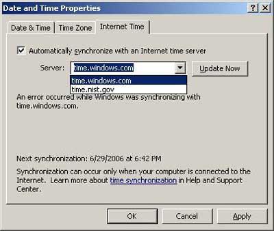 синхронизация времени с помощью службы времени windows