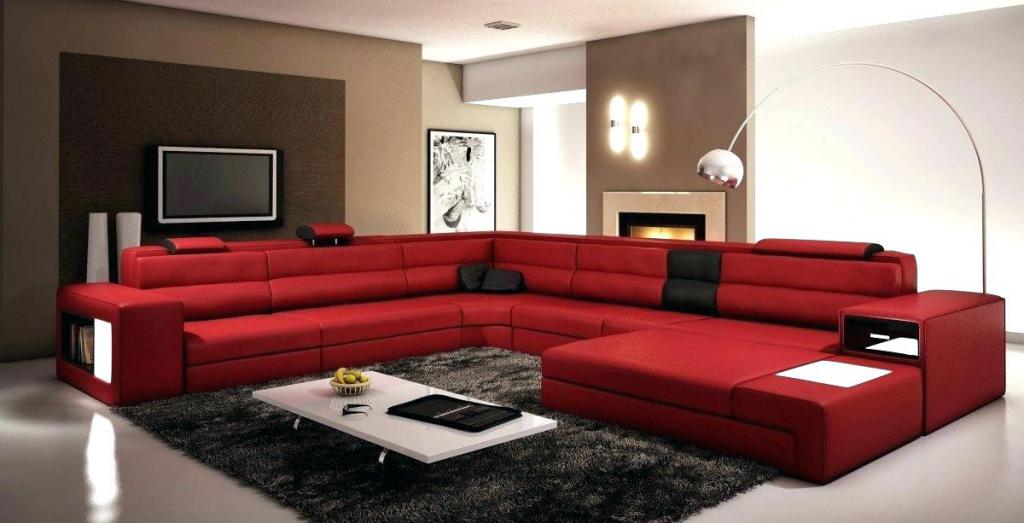 красно белый диван в интерьере