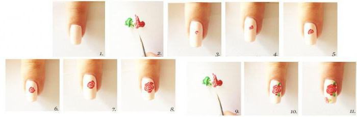 нарисовать розу на ногте поэтапно