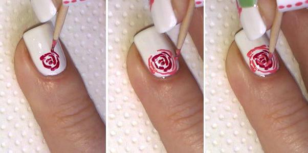 как нарисовать розу на ногтях 