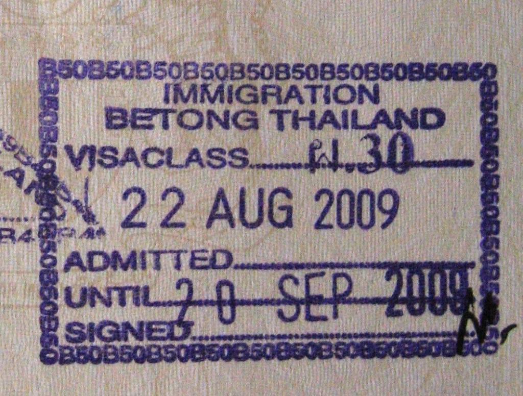 Штамп при въезде в Таиланд на 30 дней