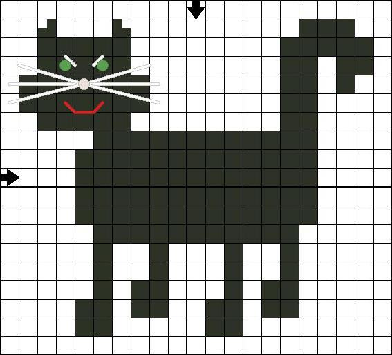 схема вышивки крестом черный кот