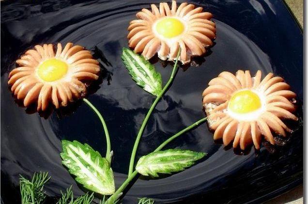 Яичница с сосиской в виде цветка