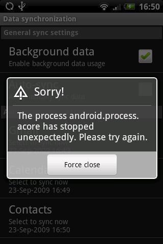 android process acore произошла ошибка как исправить