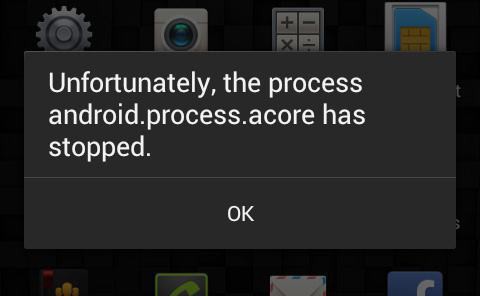 android process acore произошла ошибка