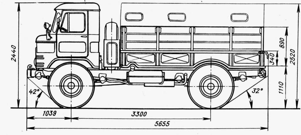 Чертеж ГАЗ-66 с кунгом