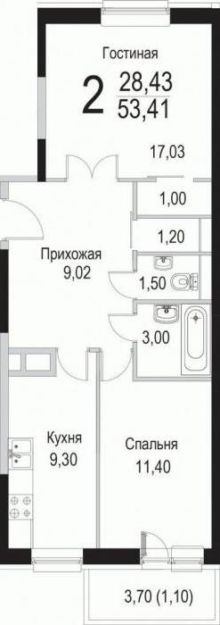 Планировка двухкомнатной квартиры в новостройке в Щербинке