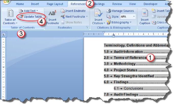 как обновить содержание в ворде
