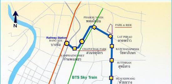 Схема метро Бангкока с достопримечательностями