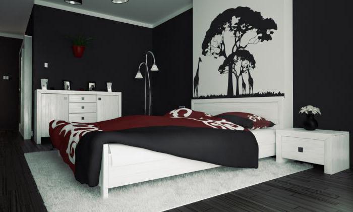 черно белый интерьер спальни