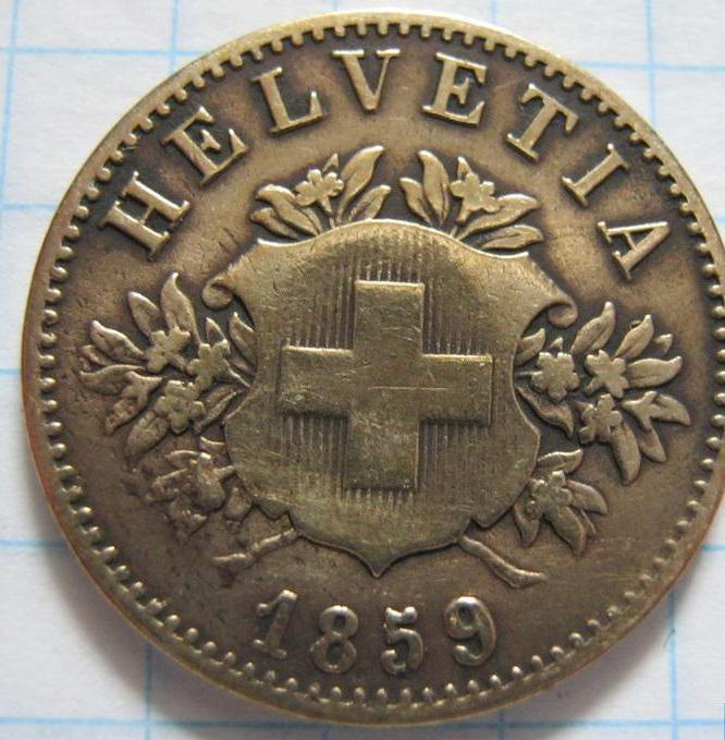 монета 5 франков швейцария