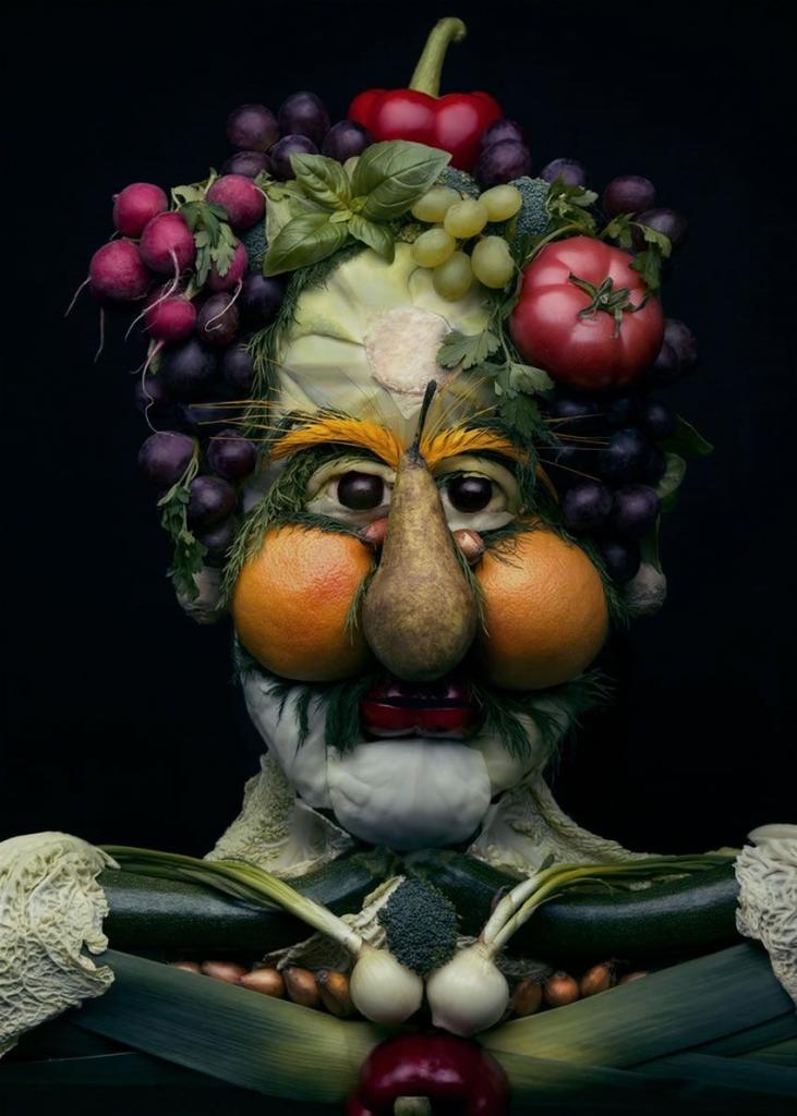 необычный портрет из овощей и фруктов