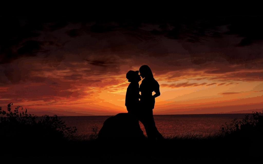 мужчина и женщина на закате солнца