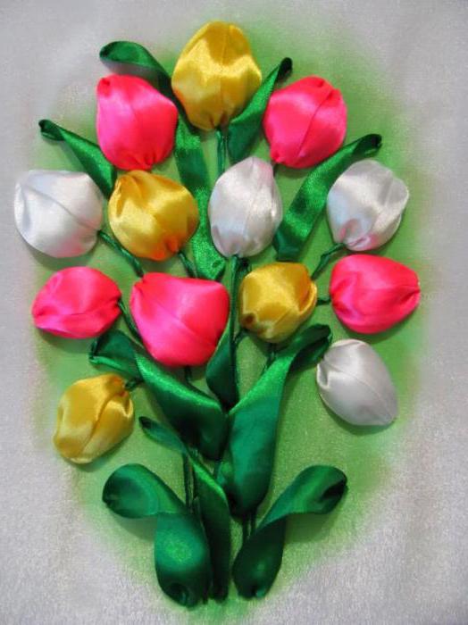 тюльпаны из атласных лент мастер класс