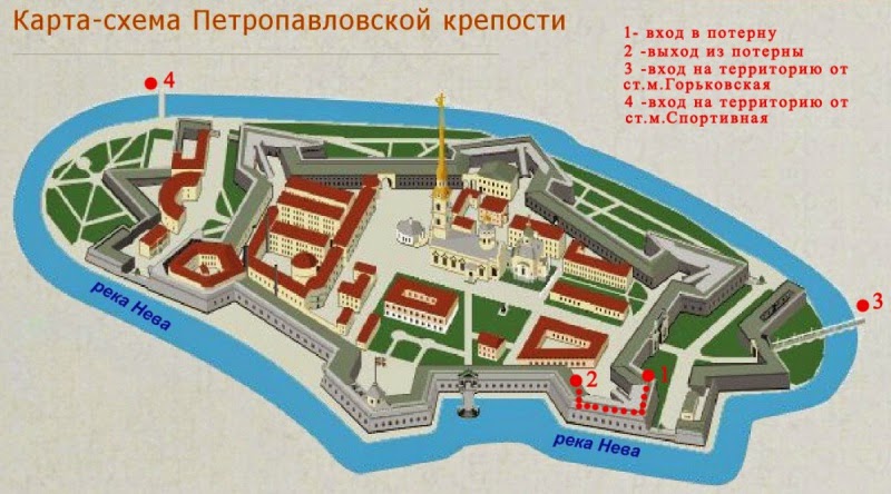схема Петропавловской крепости сверху