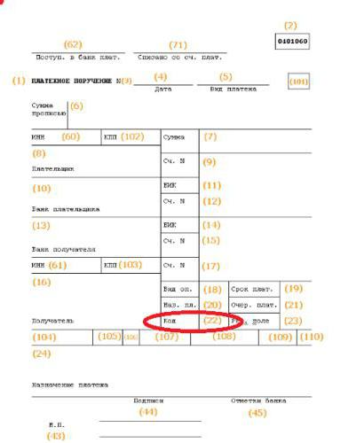 поля платежного поручения 22