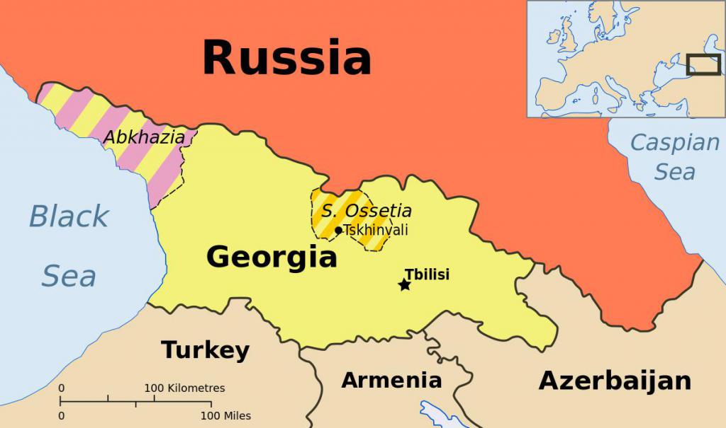 Современная карта Грузии, Абхазии и Южной Осетии