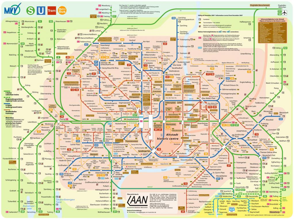 Подробная карта маршрутов всех видов транспорта в Мюнхене