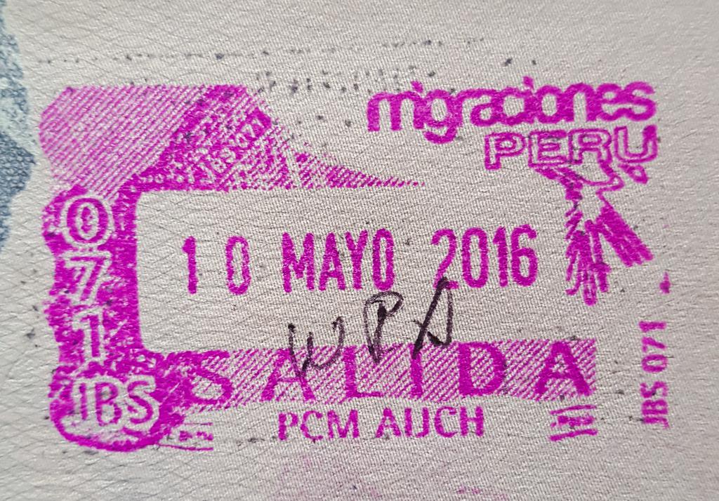 Пример штампа на границе в Перу