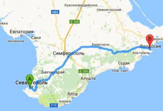 расстояние от Феодосии до Севастополя 