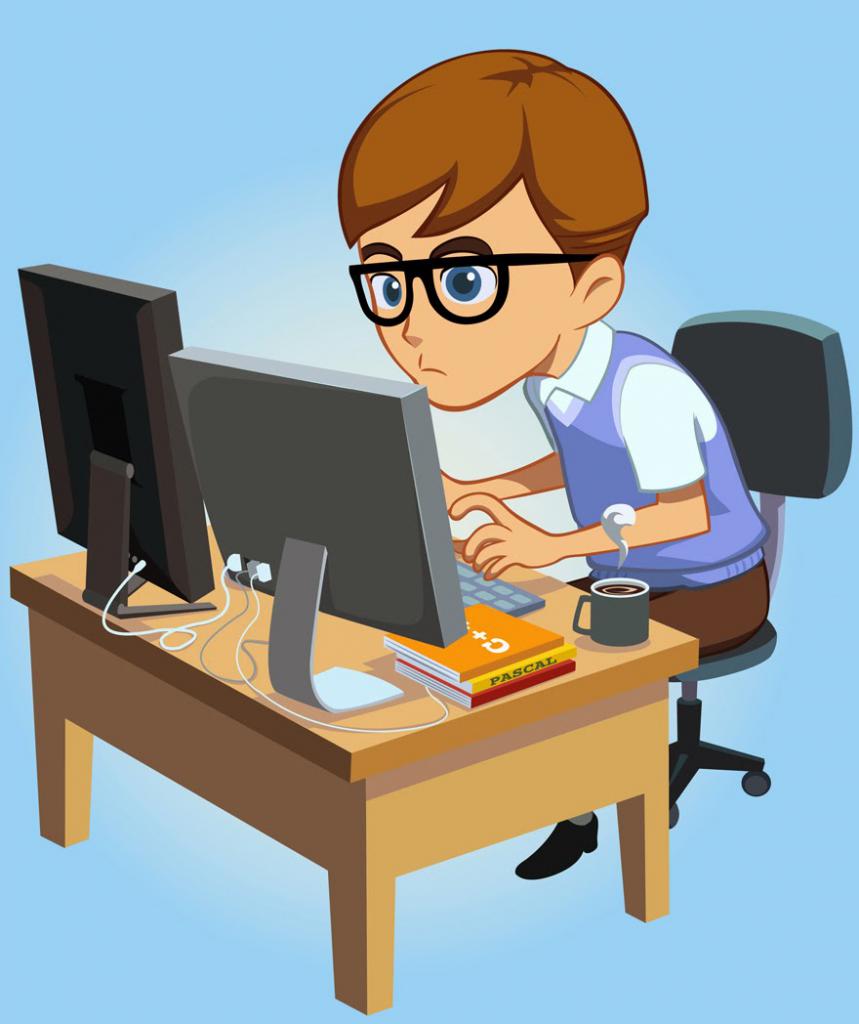 Рисованый персонаж за компютером