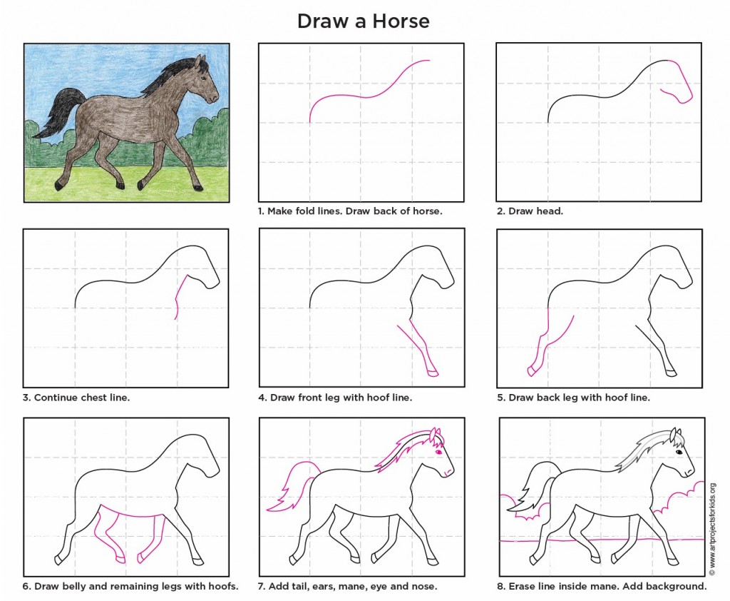 поэтапное нарисование лошади